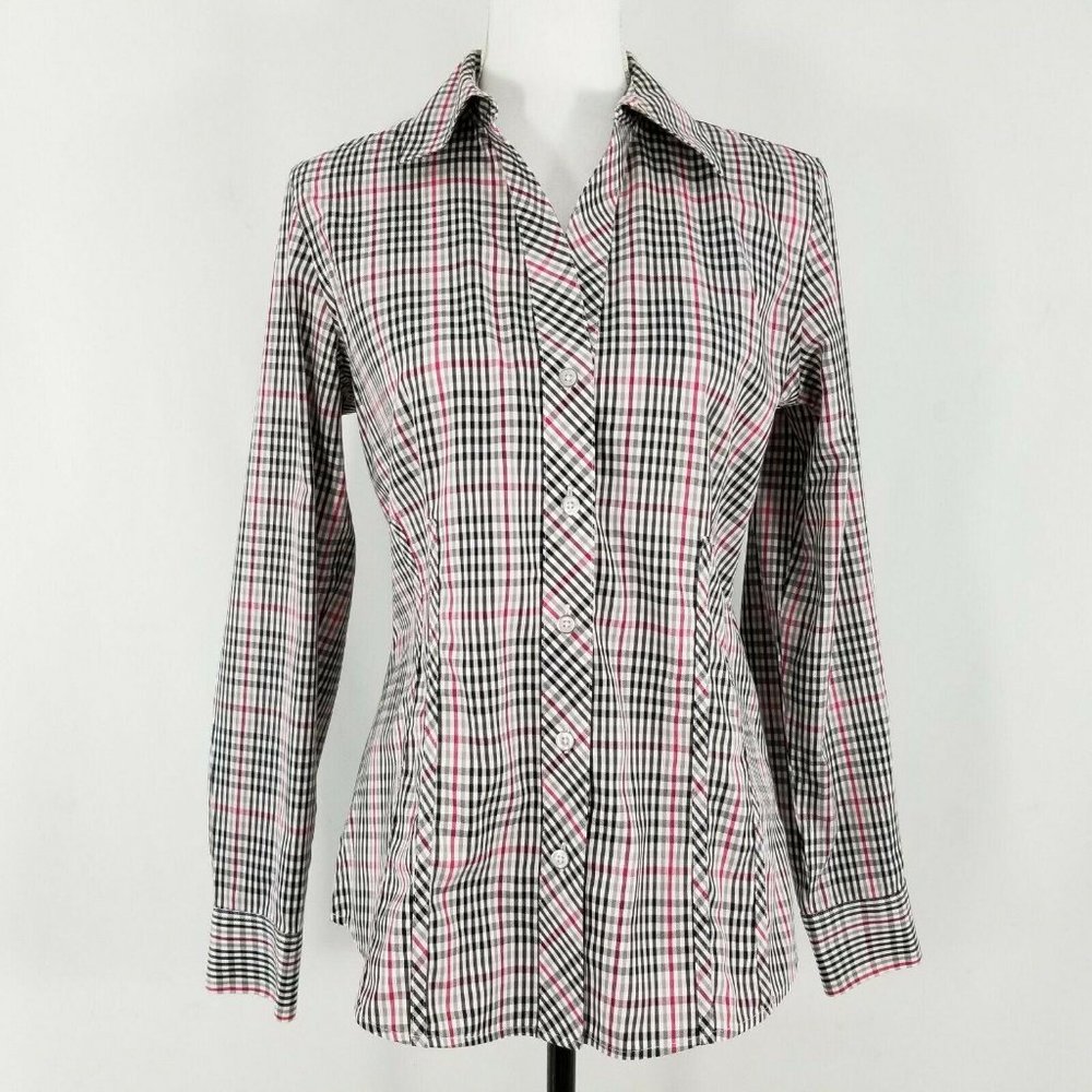 Foxcroft Red Black Plaid Sz 6 Non Iron Fitted Fit